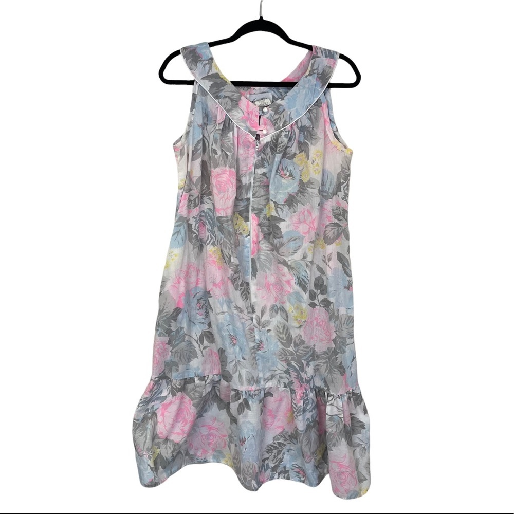 Vintage Anne Leslie Pink Blue Gray Floral Nightgown Large
